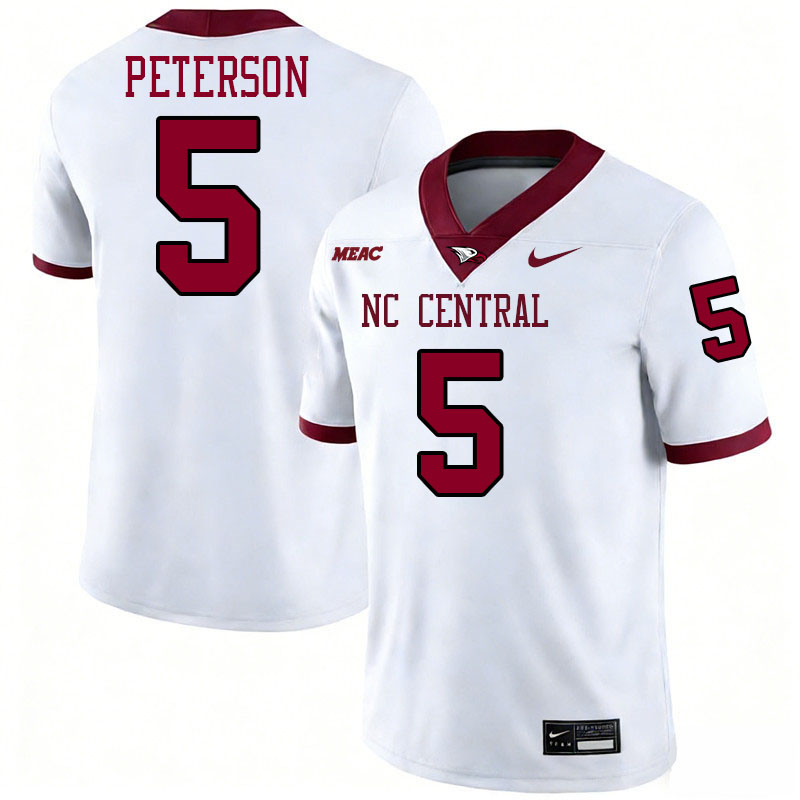 North Carolina Central Eagles #5 Chance Peterson College Football Jerseys,Uniforms Stitched-White